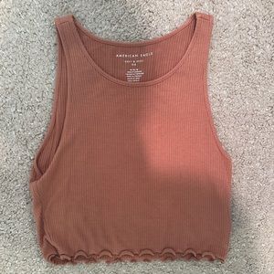 American Eagle ribbed tank top - brownish red color - ruffles at bottom stretchy